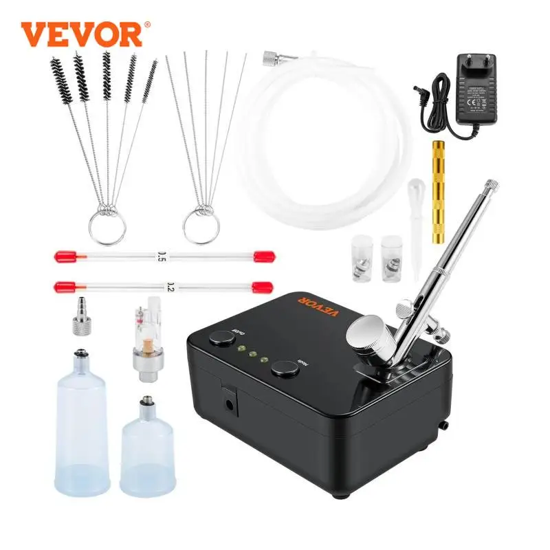 VEVOR Dual-Action Airbrush Kit Multifunctional Airbrush System Compressor 0.3mm Spray Gun for Cake Painting Nail Makeup Model