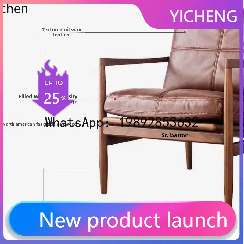 

sofa chair small apartment living room bedroom solid wood leather single leisure sofa