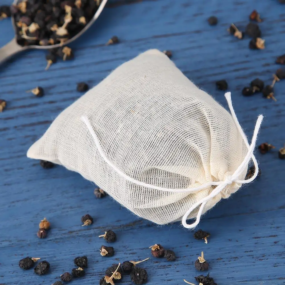 20Pcs Thee Zakken Food Grade Katoen Gaas Thee Filter Zakken Voor Spice Thee-ei Met String Genezen Seal Spice filters Theezakjes