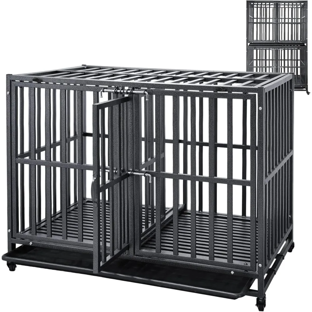 

Stackable Dog Crates with Divider-Heavy Duty Dog Kennels and Crates for Small Medium and Large Dogs
