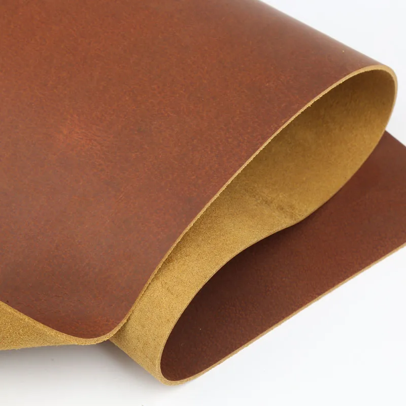 1.8mm Light Reddish Brown Top Layer Crazy Horse Leather, Rust Red Genuine Leather, Handmade DIY Stiff Cowhide, Oily Leather