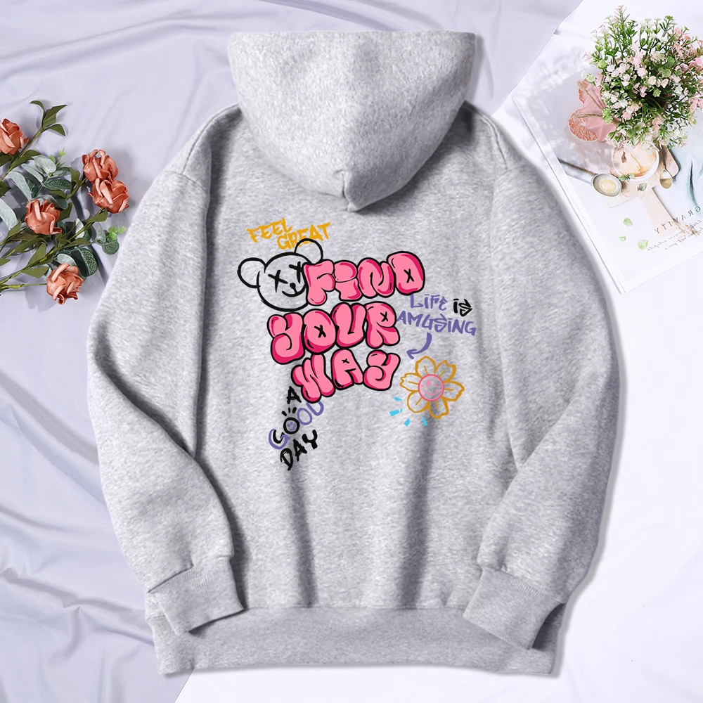 Find Your Way Life Is Amusing Print Female Hooded Hipster Loose Hoodies hip hop Fleece Hoodie Breathable Warm Sportswears Women