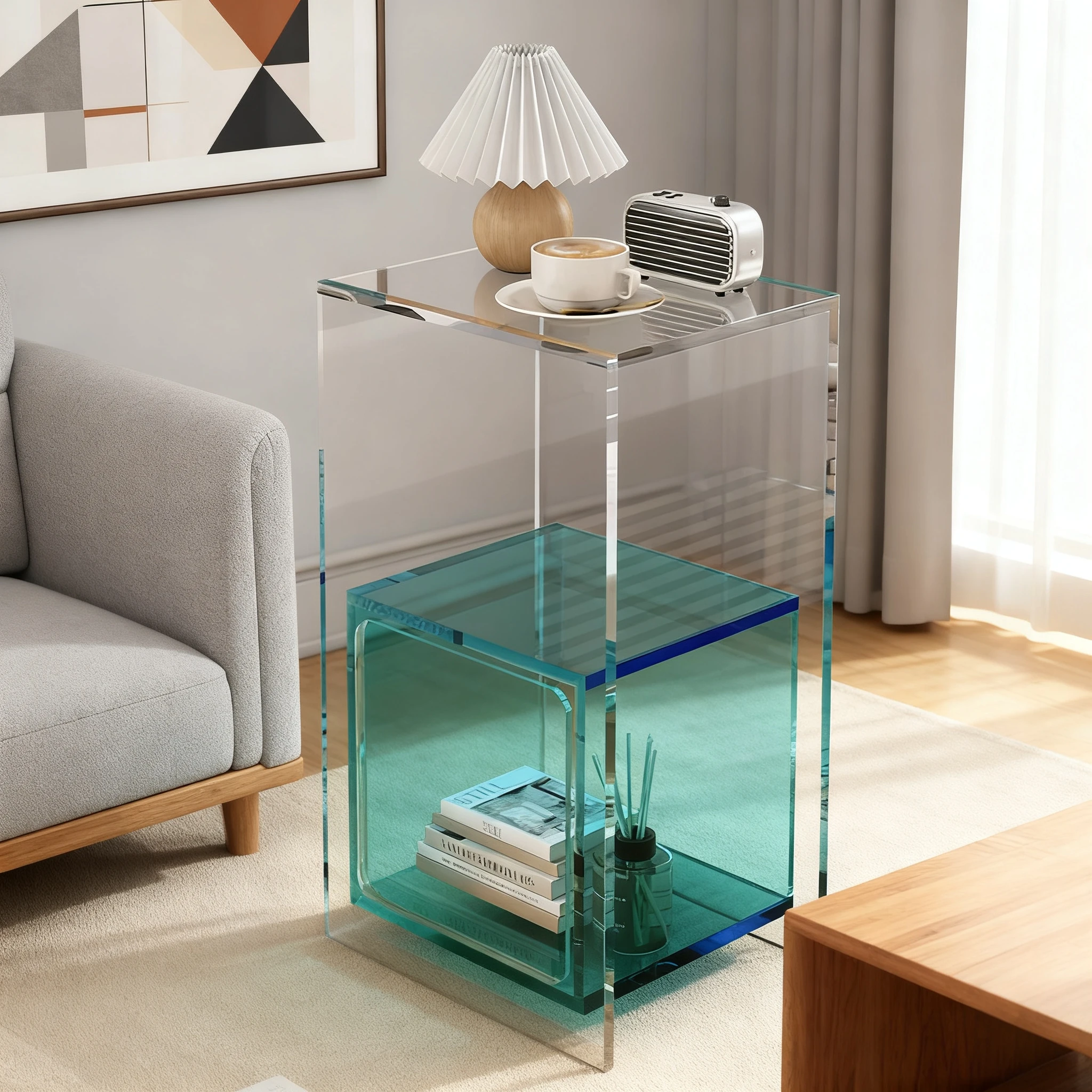 طاولة بجانب السرير من الأكريليك، حديثة وبسيطة على طراز المشاهير على الإنترنت، خزانة جانبية للأريكة، عرض خزانة على الطراز الفاخر وخفيف الوزن #6