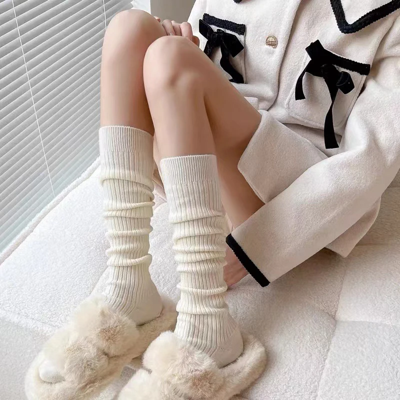 Spring Autumn Warm Thigh High Stockings Knitting Cotton Long Socks Women Stockings Ladies Girls Fashion Solid Knee Socks Women