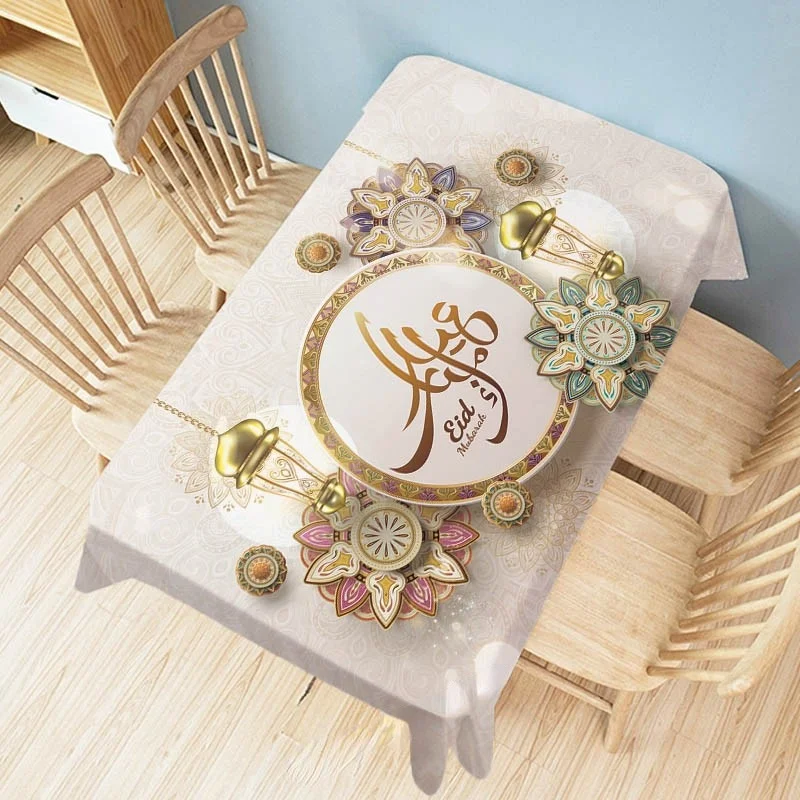 Eid Mubarak Restaurant Decoration Tablecloth Ramadan Home Decor Islamic Art Rectangular Waterproof Cover Table Mesas Mantel