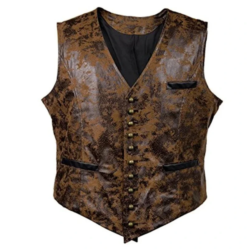 

Men's Suit Vest V neck Faux Leather Steampunk New Rivet Waistcoat Costume Jacket For Cowboy