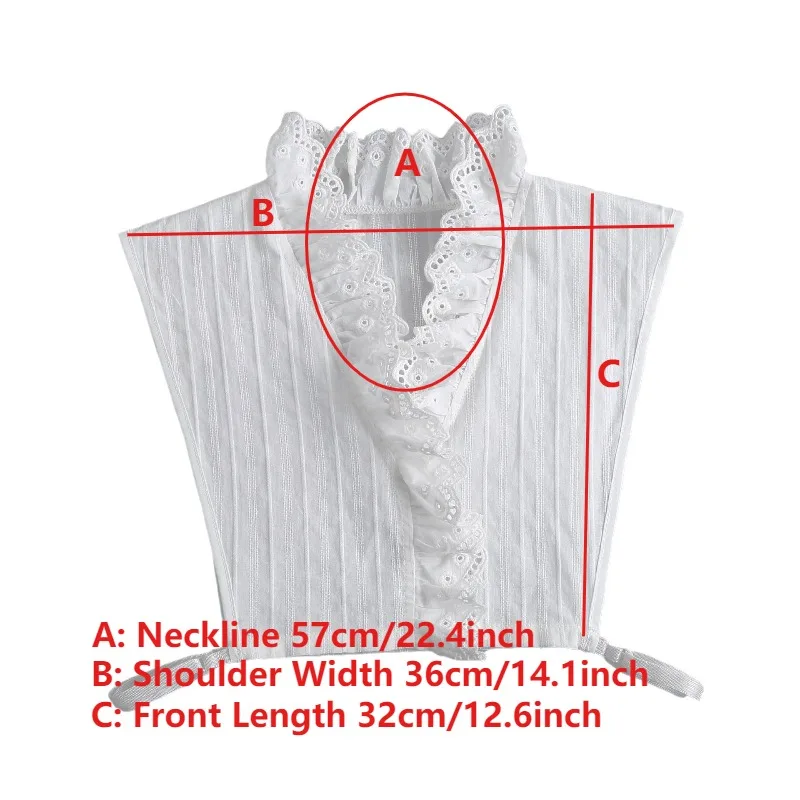 Camisa blanca con cuello en V y cuello falso para mujer, media camisa, blusa, cuello falso, Otoño Invierno, cuello desmontable con volantes