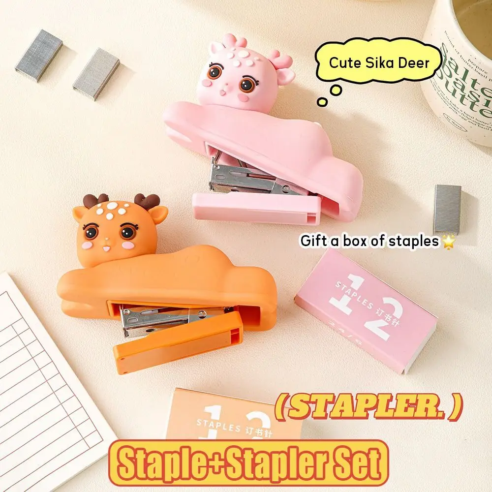 Mini Stapler Use 24/6 24/4 Staples Heavy Duty Manual Binding Tool Sika Deer/Rabbit Astronaut Multi-function Bookbinding Machine