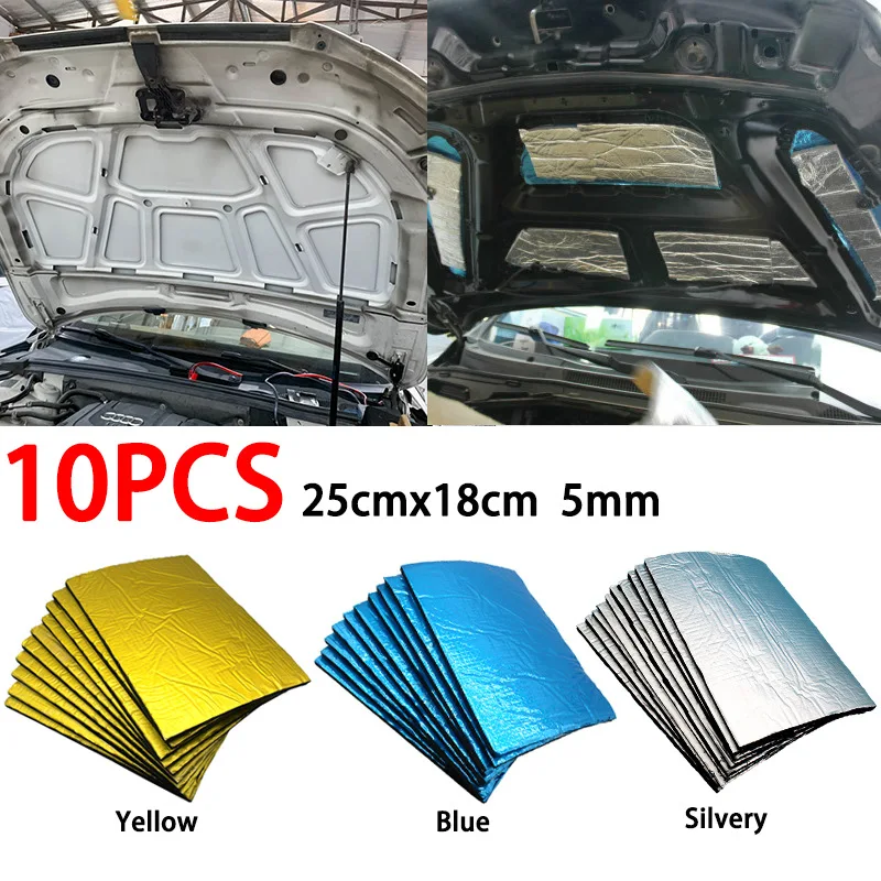10pc Fireproof Self-adhesive Sound Deadener Heat Insulation Mat 25x18cm Car Hood Engine Mat Soundproofing Cotton Car Accessories