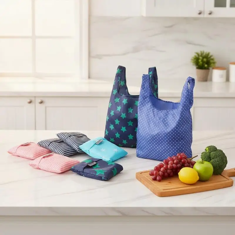 Foldable Reusable Shopping Bags Cute Print Large Capacity Thick Durable for Student Dorm Grocery Shopping Trips
