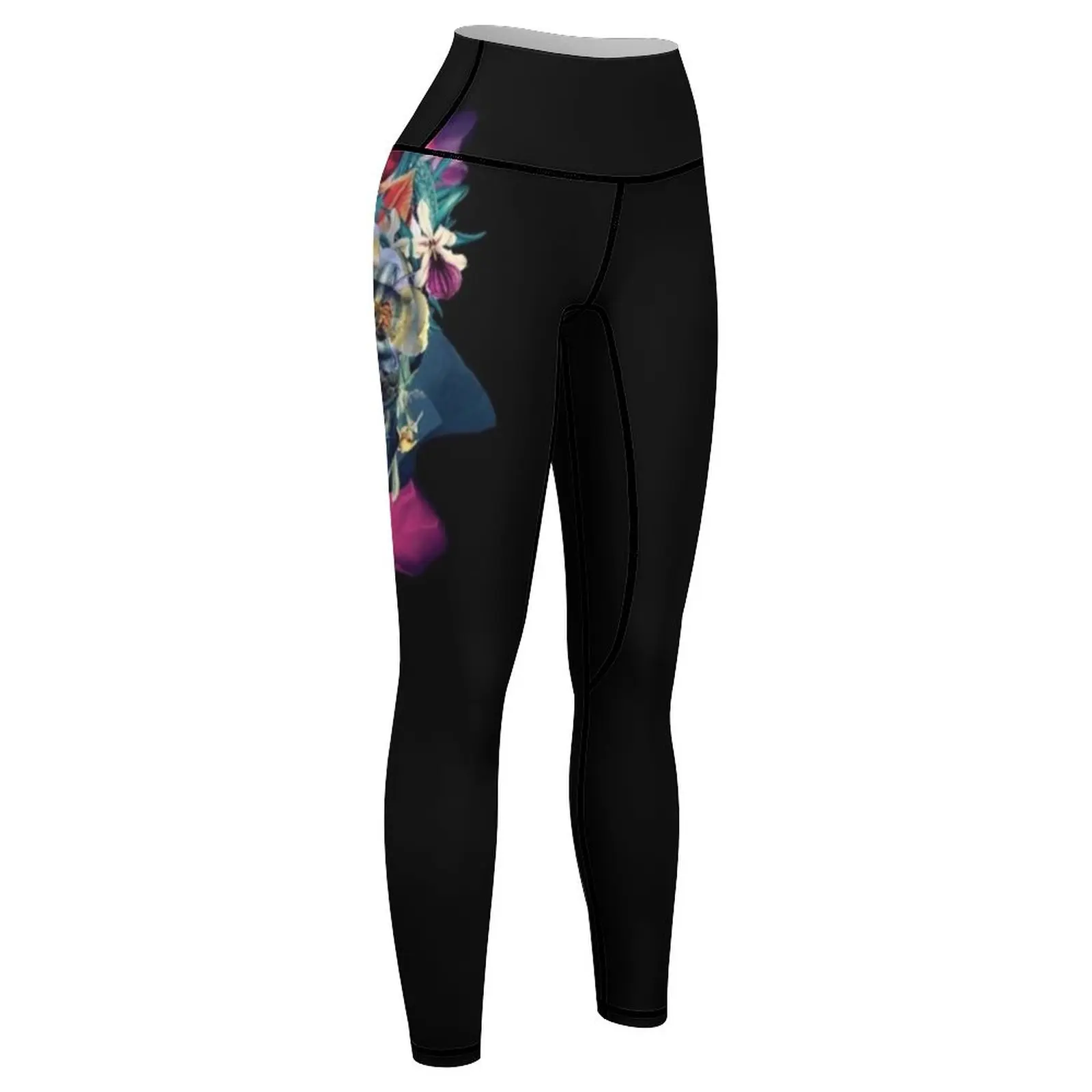 Leggings azul floral caveira feminina, calças, roupa de golfe, ginásio