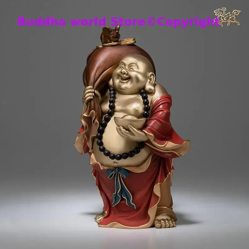 high grade Buddhist wealth God Maitreya Buddha statue family Protect bring money good luck Art Handmade COPPER Sculpture A2