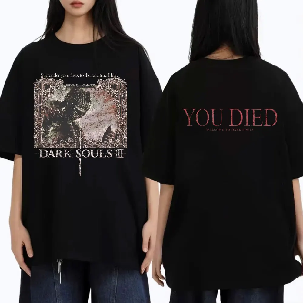 

Game Dark Souls Graphic T-shirt Men Women 90s Vintage Gothic Rock Oversized Streetwear Male Punk Harajuku Black T Shirts Tops