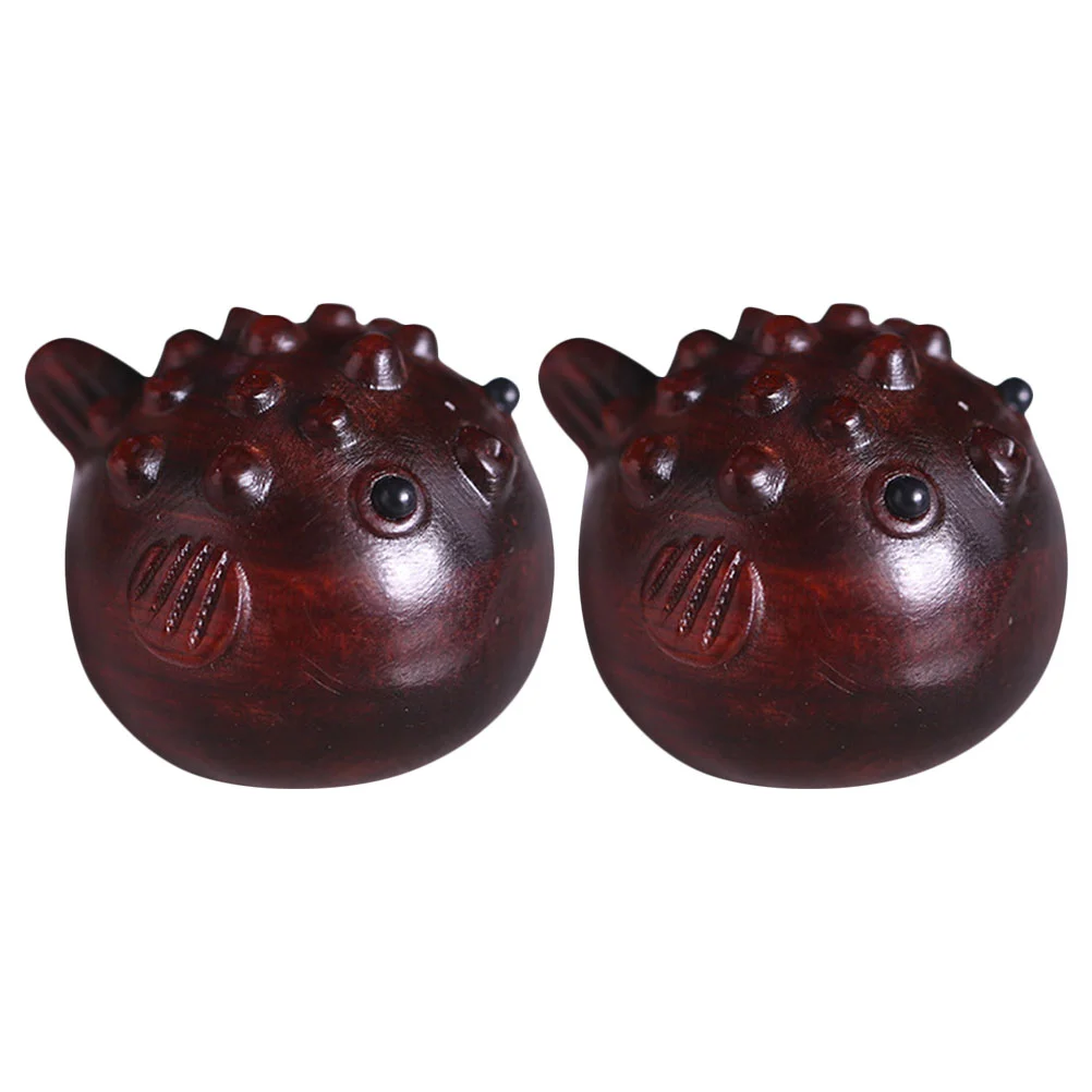 2 Pcs Wooden Puffer Fish House Decorations for Home Accessories Tabletop Ornament Globefish Adornment Rosewood