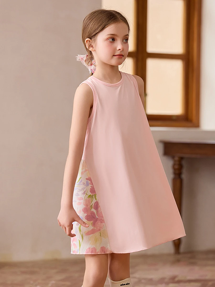 Baby Girls Summer Vest Dresses 3T 14yrs Kids Sports Sleeveless Dress Loose Cute Pink Purple Kawaii Children Clothing 110cm 170cm