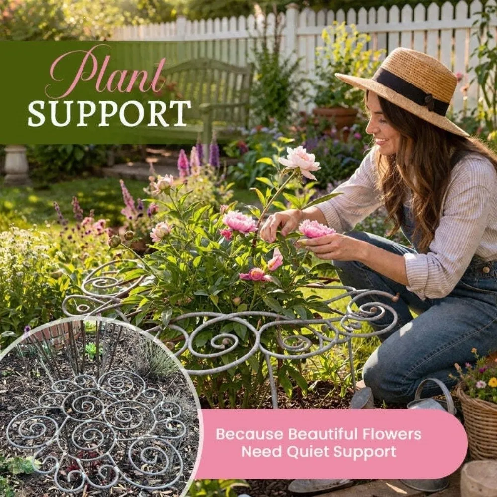 Flower Shaped Metal Plant Support Ring Rust-Proof Anti Lodging Peony Cage Support Stand Heavy Duty Iron Art