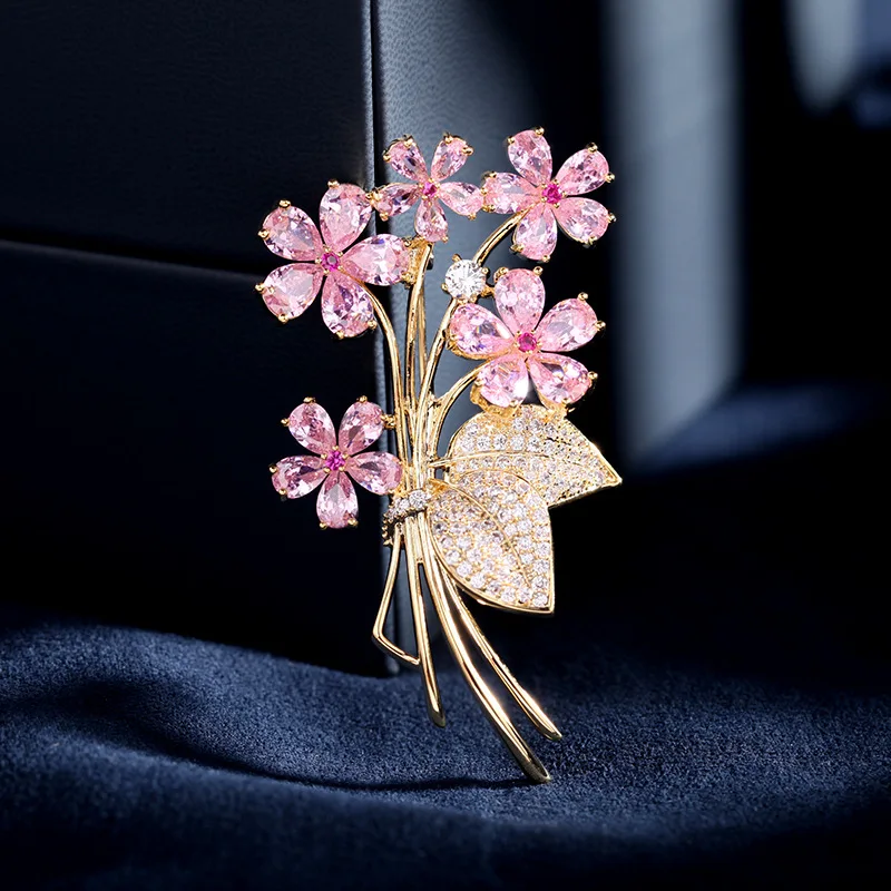 Fashionable And High-End Micro Inlaid Zirconia Flower Bouquet, Collar Buckle, Anti Glare Suit Accessories, Colored Zirconia Flow