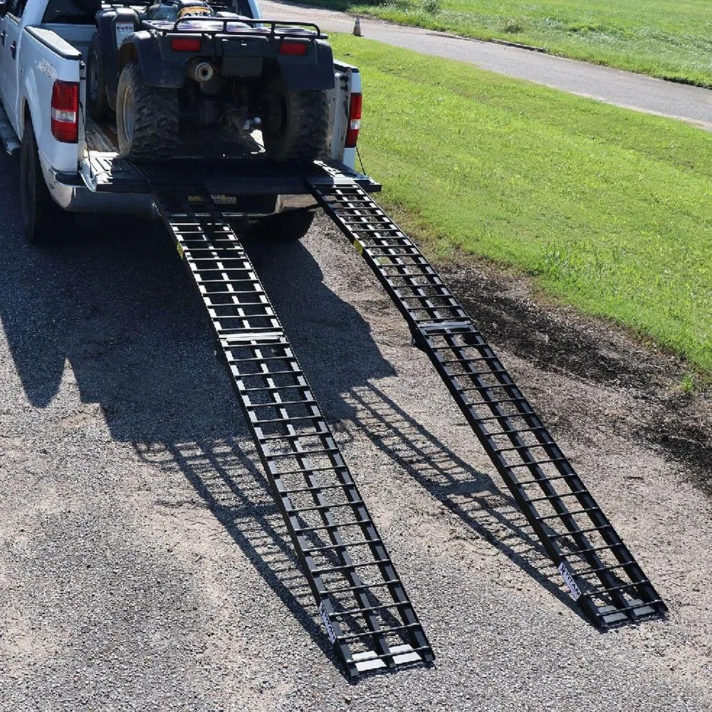 10' Portable ATV Ramps 1,200 lb. Capacity Aluminum Loading Ramps for Pickup Trucks Foldable, Lightweight with Serrated Crossbar