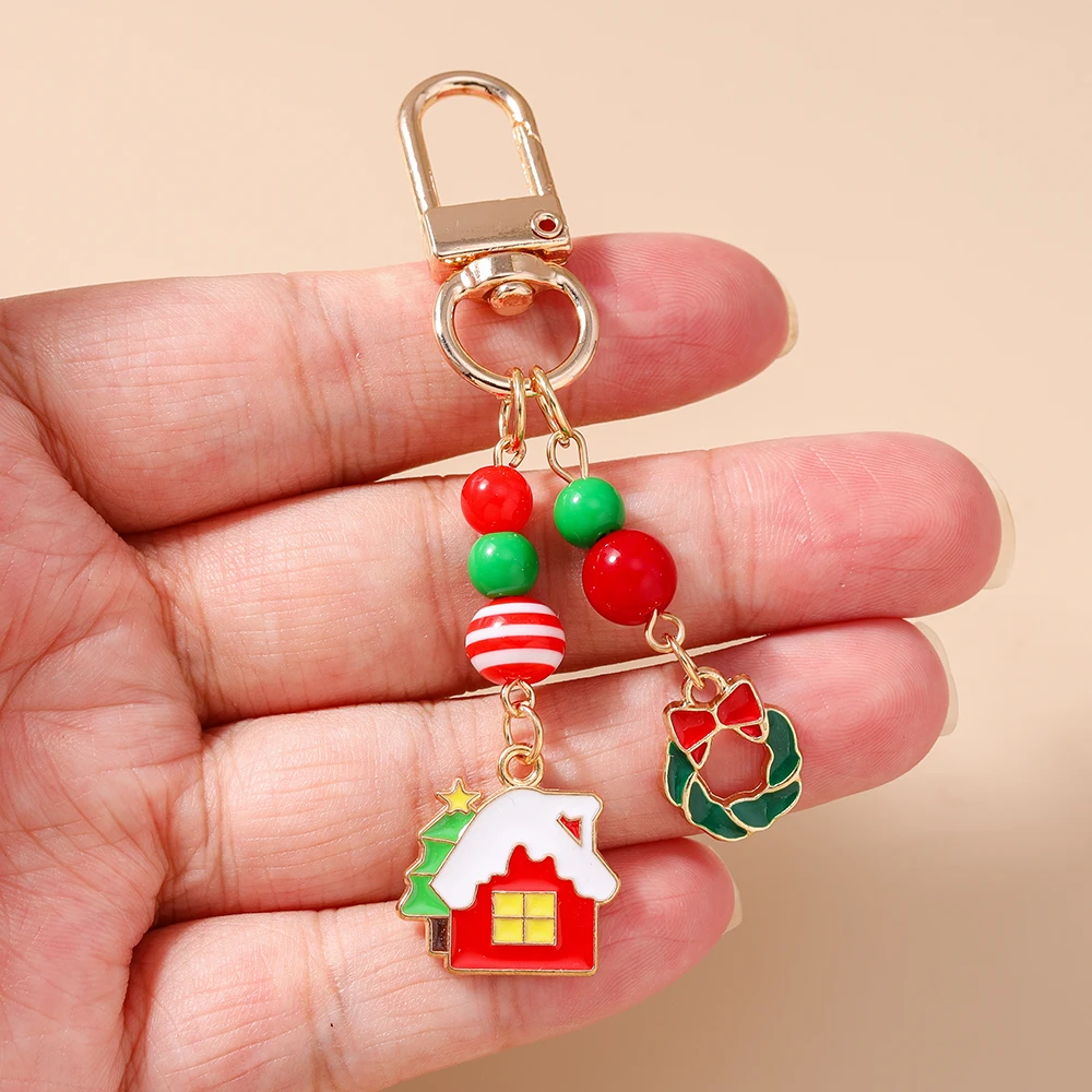 Aihua Niedlicher Y2K Weihnachts-Schlüsselanhänger mit Perlen, Weihnachtsbaum, Schneemann und Weihnachtsmann für Damen und Herren, Neujahrs-Schmuckgeschenke – Detail 13