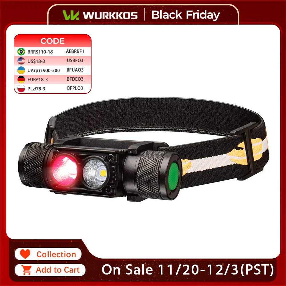 

Wurkkos H25LR налобный фонарь белый + красный