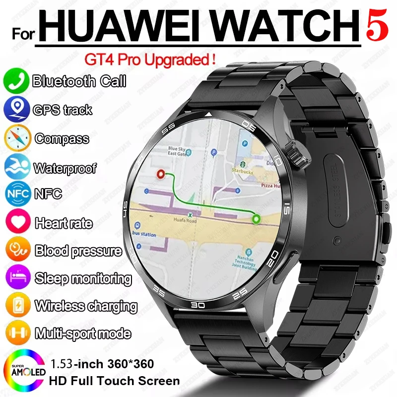 For Huawei GT5 PRO Smart Watch Men Watch 4 Pro upgraded version AMOLED HD Screen Bluetooth Call GPS NFC Heart rate SmartWatches