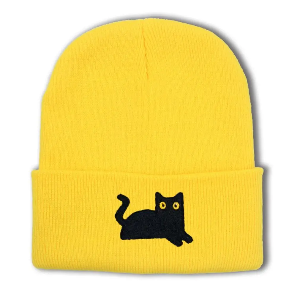 Modische, niedliche, bestickte Katzen-Strickmütze, warme, bestickte Strickmütze, dicke Wollmütze für den Winter, Herbstmütze – Detail 9