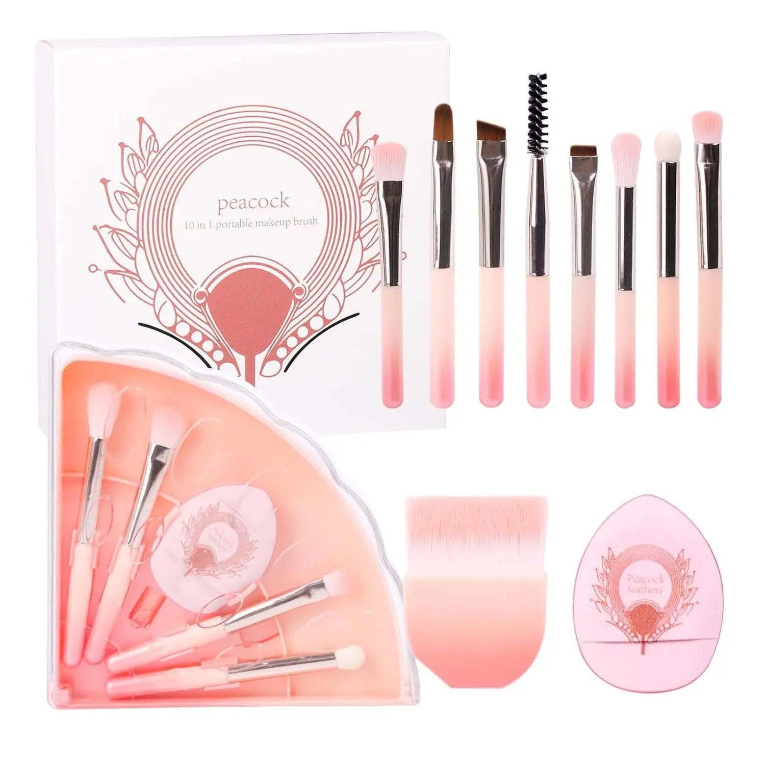 10Pcs Mini Travel Makeup Brushes Set Powder Puff Blush Makeup Brushes Chemical Fiber Hair Ladies Dressing Tools Makeup Gifts