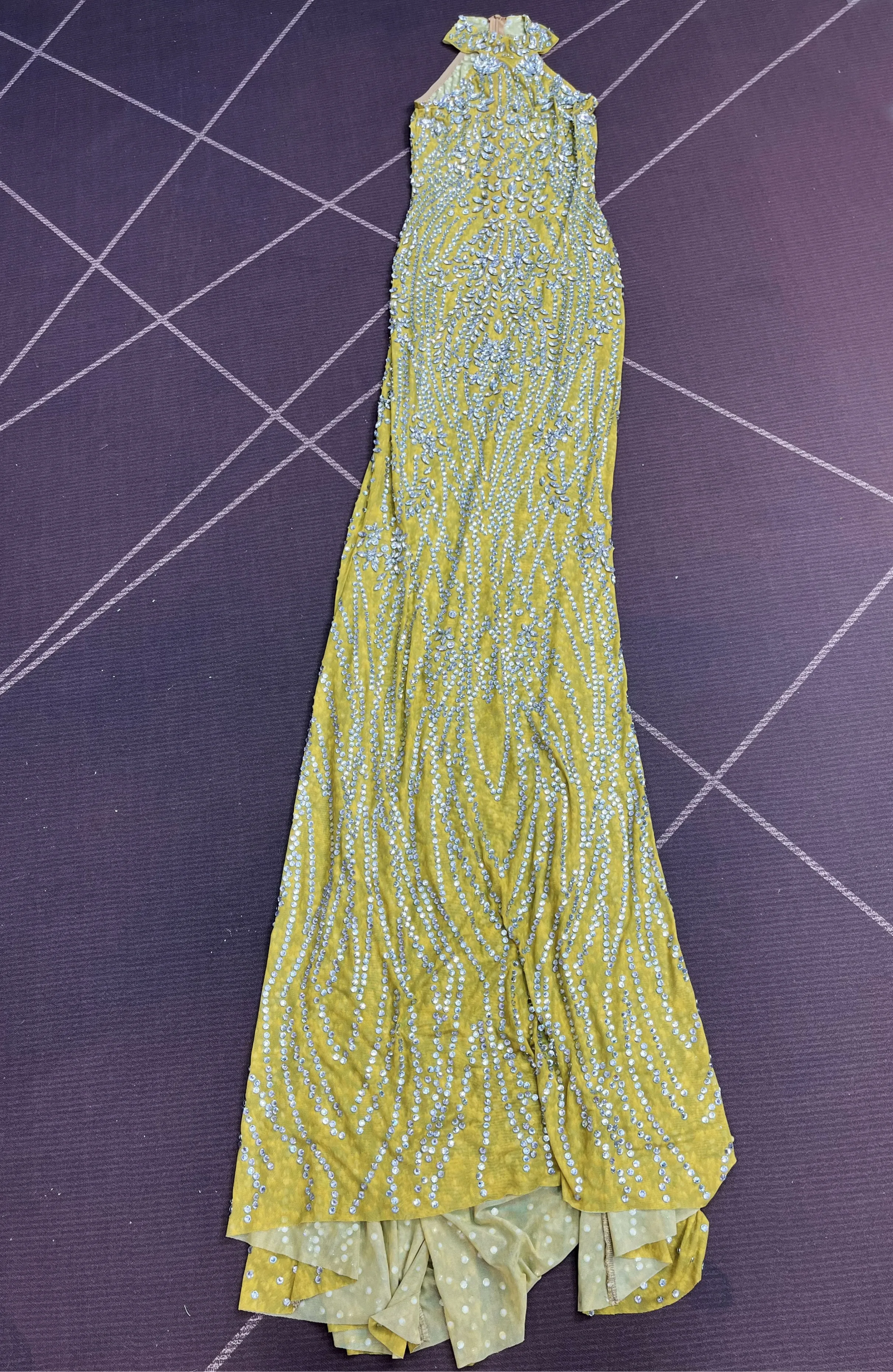 Vestido de cola brillante de gama alta, vestido de malla con adornos de diamantes de imitación pesados, vestido de fiesta de noche, alfombra roja, traje de escenario para espectáculo Jigeng