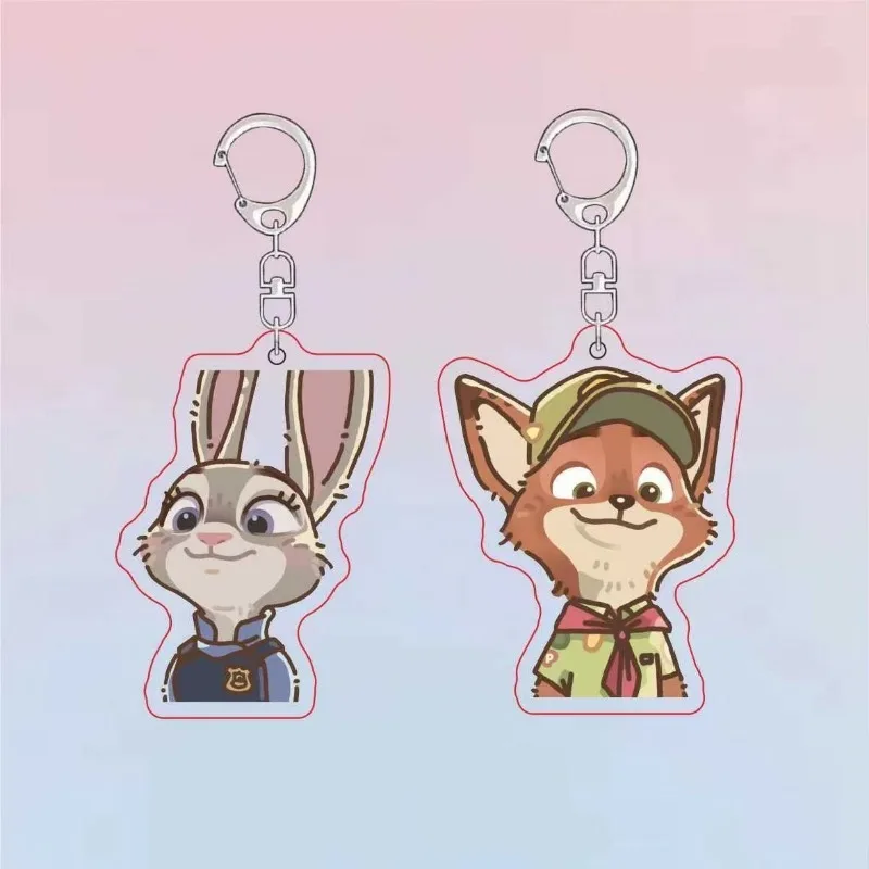 Disney Zootopia Keychain para Casais, Judy Hopps, Nick, Desenhos Animados Bonitos, Versão Q, HD, Saco De Escola De Acrílico Pingente, Presente De Corrente Por Atacado