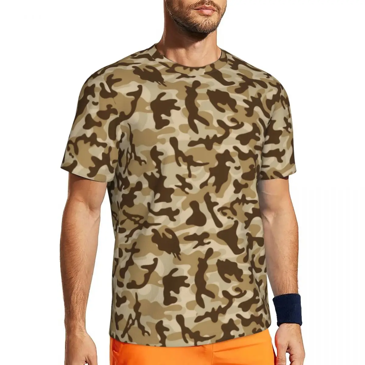 Trendy Desert Tan T-Shirt Mens Camouflage Print Street Style Running T-Shirts Breathable Summer Harajuku Tee Shirt Oversize Tops