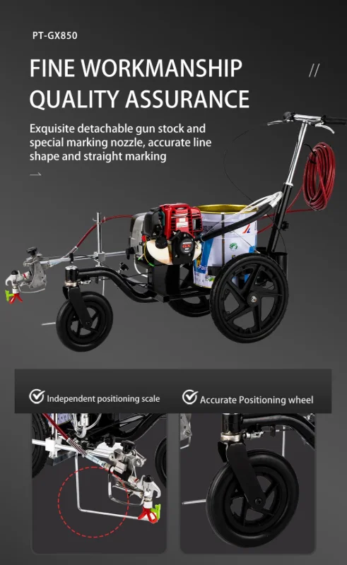 Low-noise road marking machine, equipped with a single-cylinder four-stroke engine, low fuel consumption
