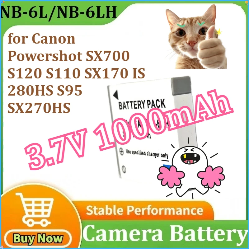 

NB-6L NB-6LH Li-ion Rechargeable Battery for Canon Powershot SX700 S120 S110 SX170 IS 280HS S95 SX270HS Camera 3.7V 1000mAh
