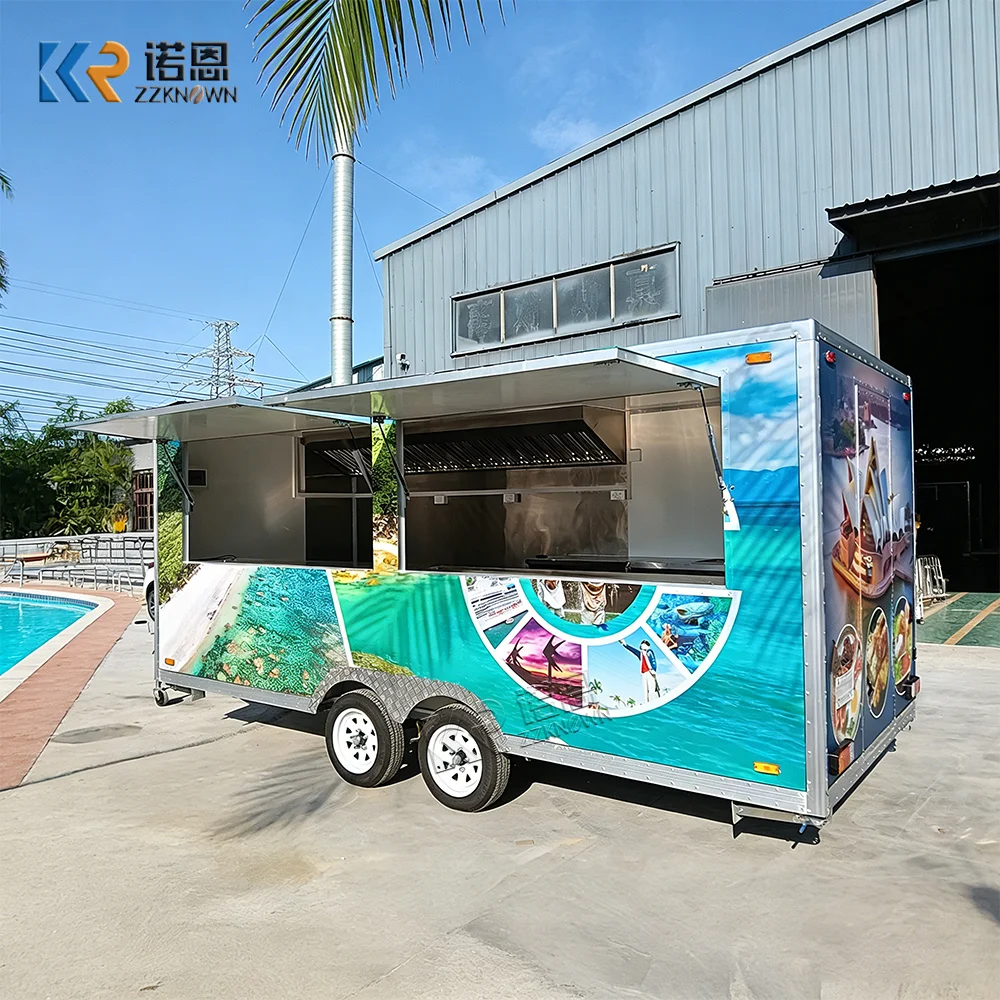 Mobile Food Truck Trailer Rolling Cart Fast Food Machine Snow Cone Trailer Food Cart Cooking Trailer Red Hamburger Carts