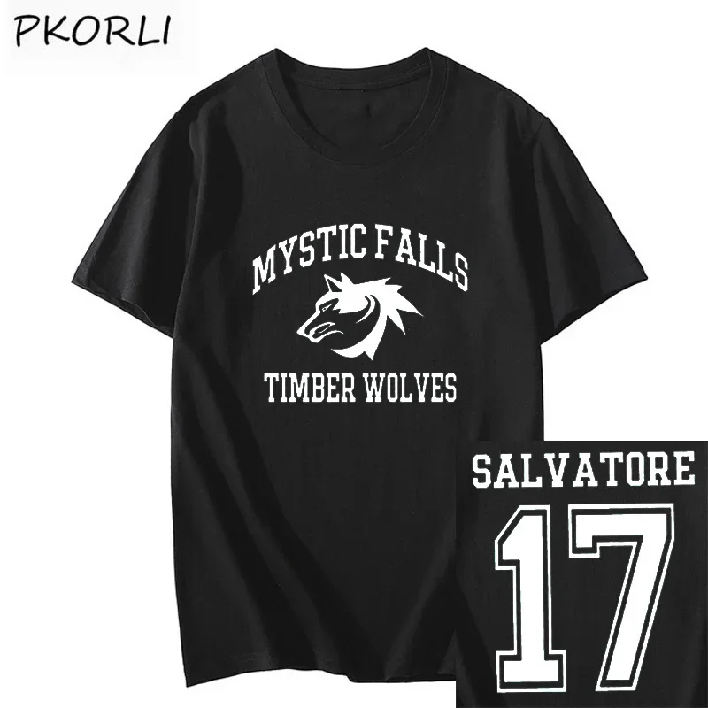 Vampir günlükleri T-shirt kadın Vintage Mystic Falls Salvatore 17 kadın giyim yaz Anime giysileri boy Streetwear