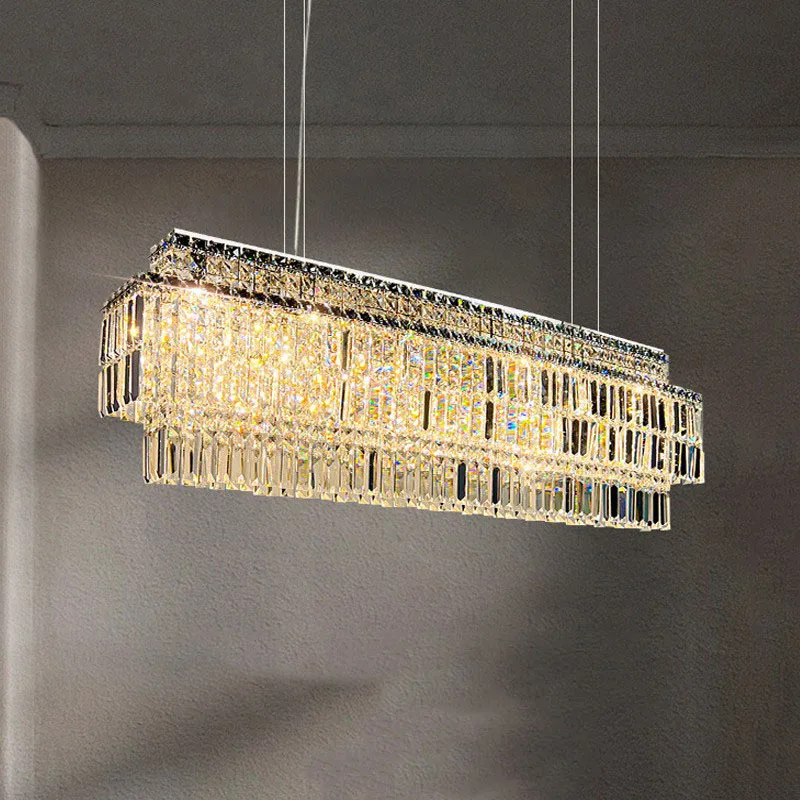 

Restaurant chandelier light luxury crystal lamp Italian rectangular dining table lamp modern simple