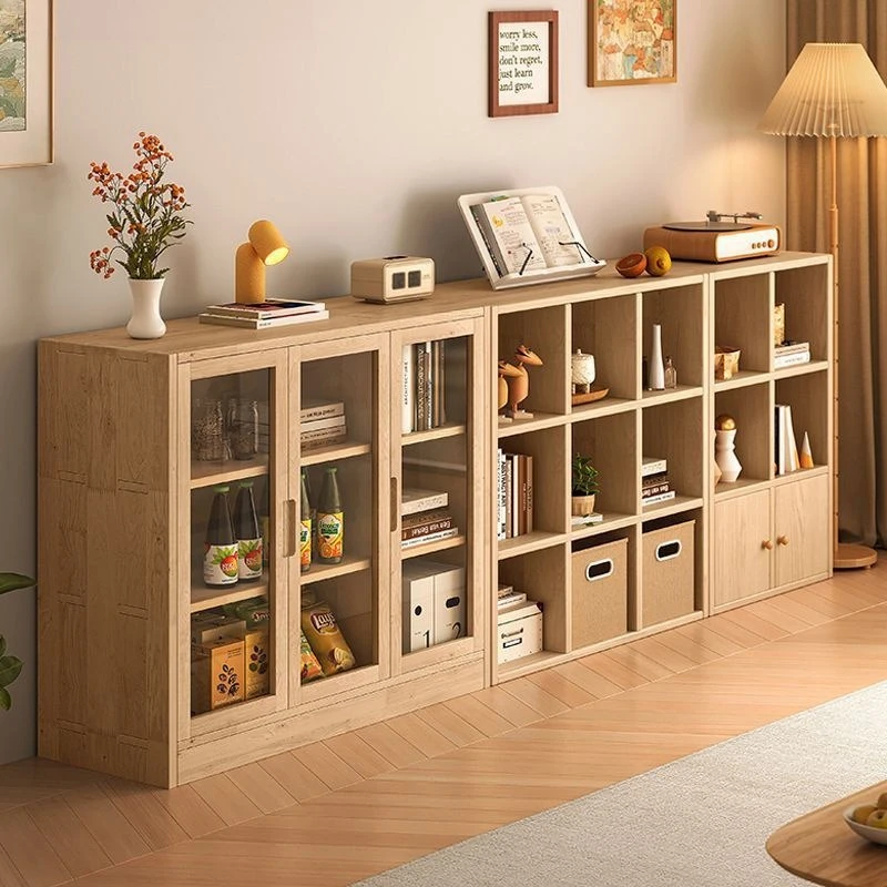 Living room solid wood storage integrated wall with door dustproof locker household bedroom bedside