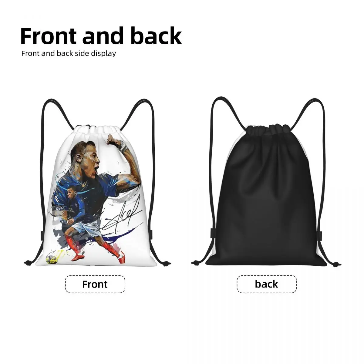 Custom Mbappes French Soccer Drawstring Backpack Sports Gym Bag for Men Women KM Football Shopping Sackpack