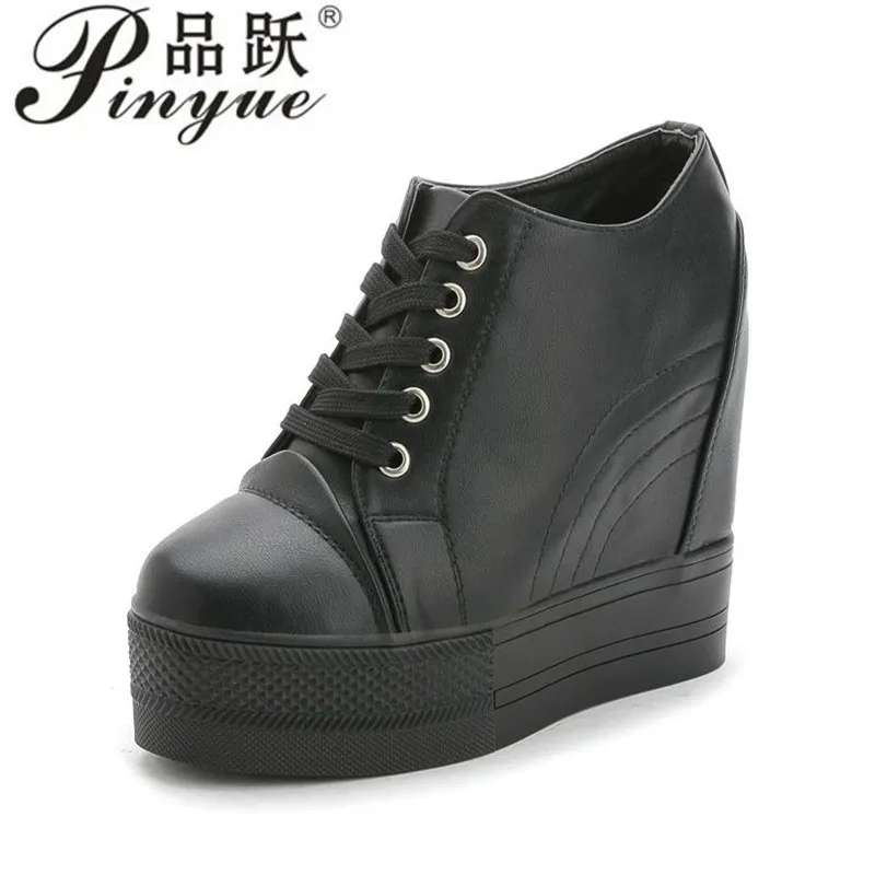 

11CM Spring Lace-Up Motorcycle Boots For Women Round Toe Thick Platform High Heels Sexy lady Platform Heels Shoe 33 40