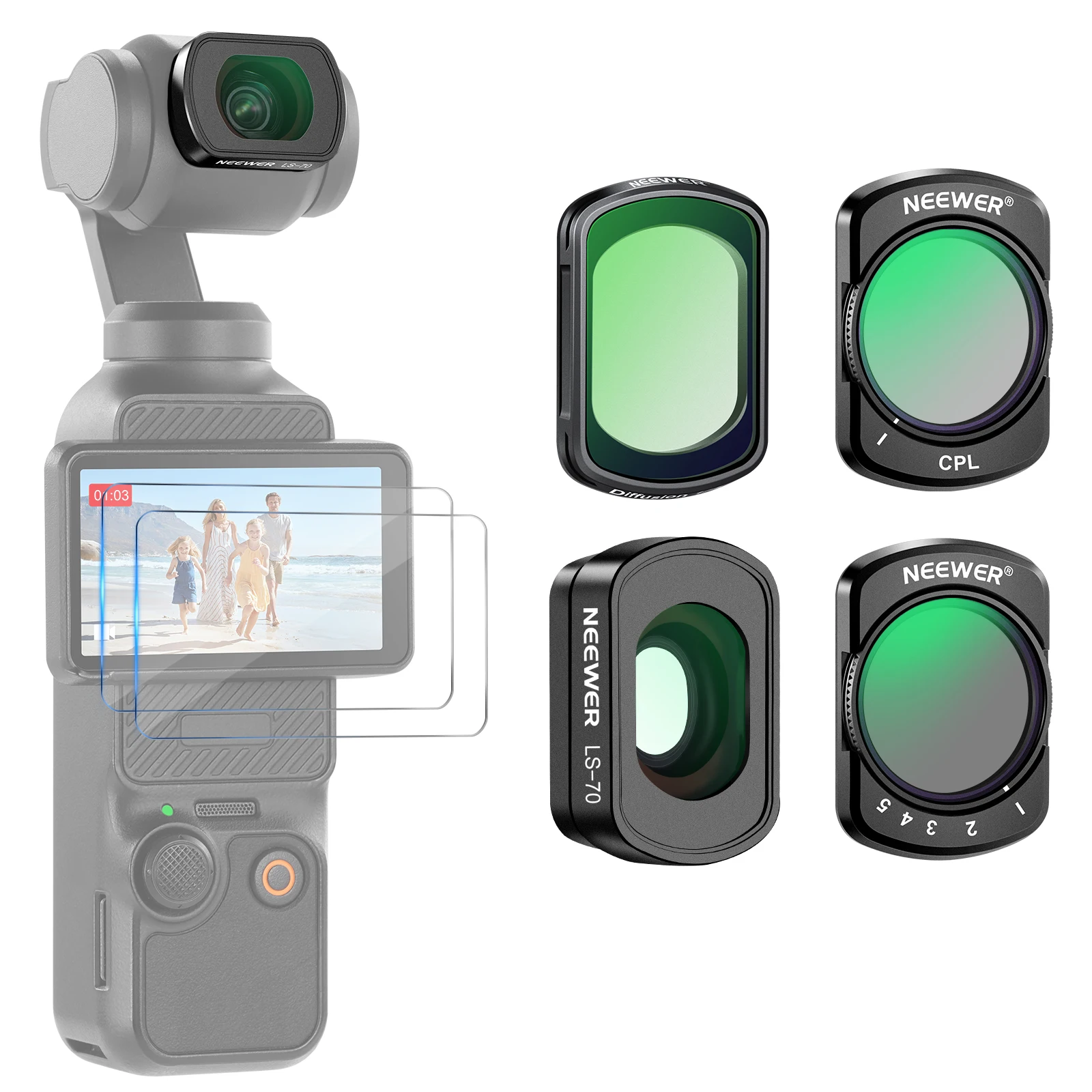 

NEEWER Magnetic ND Filter Set Compatible with DJI Osmo Pocket 3 Creator Combo Accessories, Variable ND2-32 Black Mist Diffusion