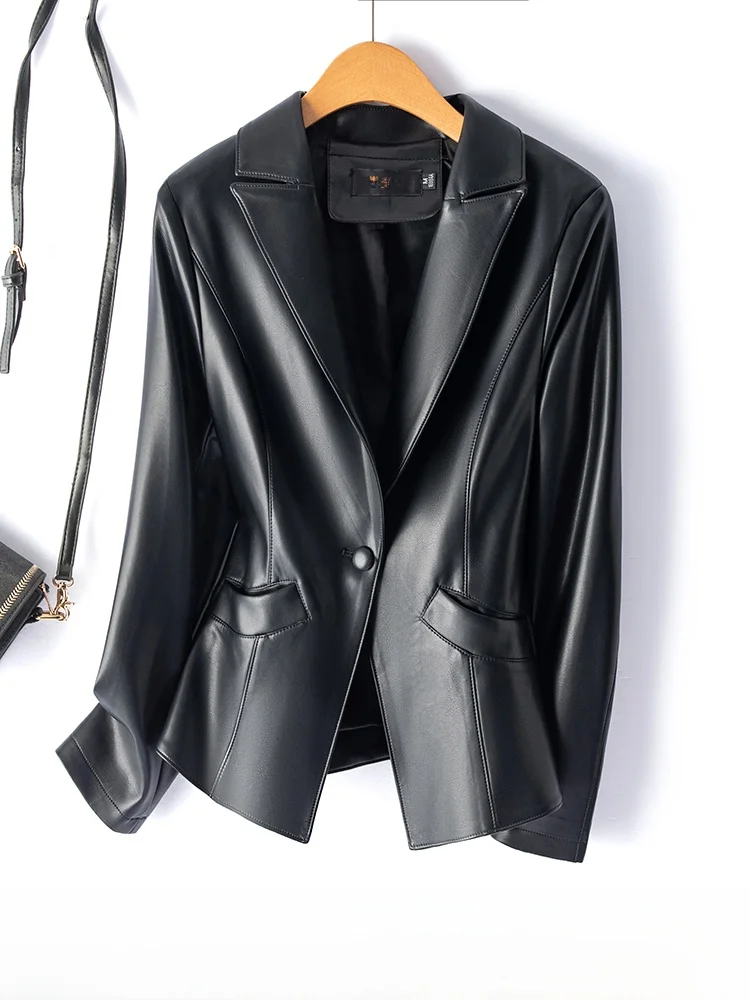 

Женская приталенная кожаная куртка из натуральной овчины Haining, хит продаж, в корейском стиле, с утяжкой на талии