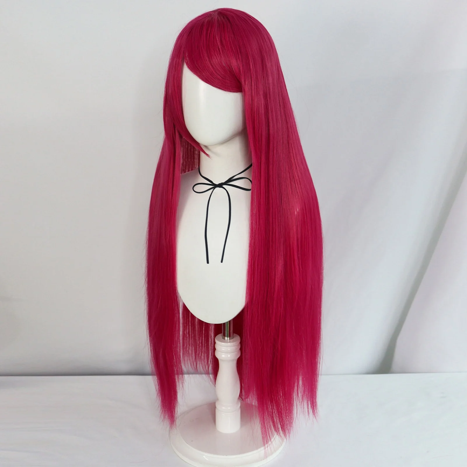 Synthetic Long Straight Rose Red Princess Cosplay Wig with Bangs Women's Wig for Halloween
