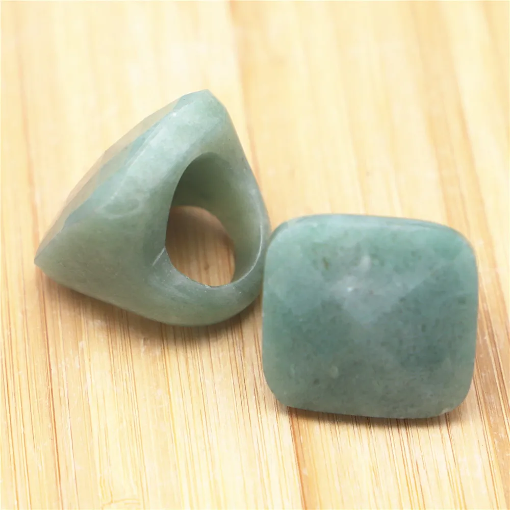 New 1PCS Natural Aventurine Stone Smooth Finger Engagement Big Cocktail Ring Section Luxury Jewelry Wedding Set For Men Bands