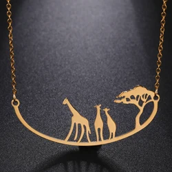 Cazador Giraffe Necklace for Women Girls Gold Color Mother Kids Family Stainless Steel Jewelry Pendant Necklace Mother Gift