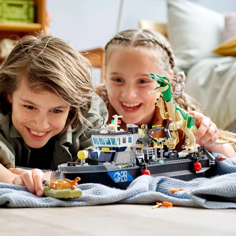 Dinossauro série mundial blocos de construção 76942 baryonyx dinossauro barco fuga flutuante presente das crianças dinossauro parque brinquedos