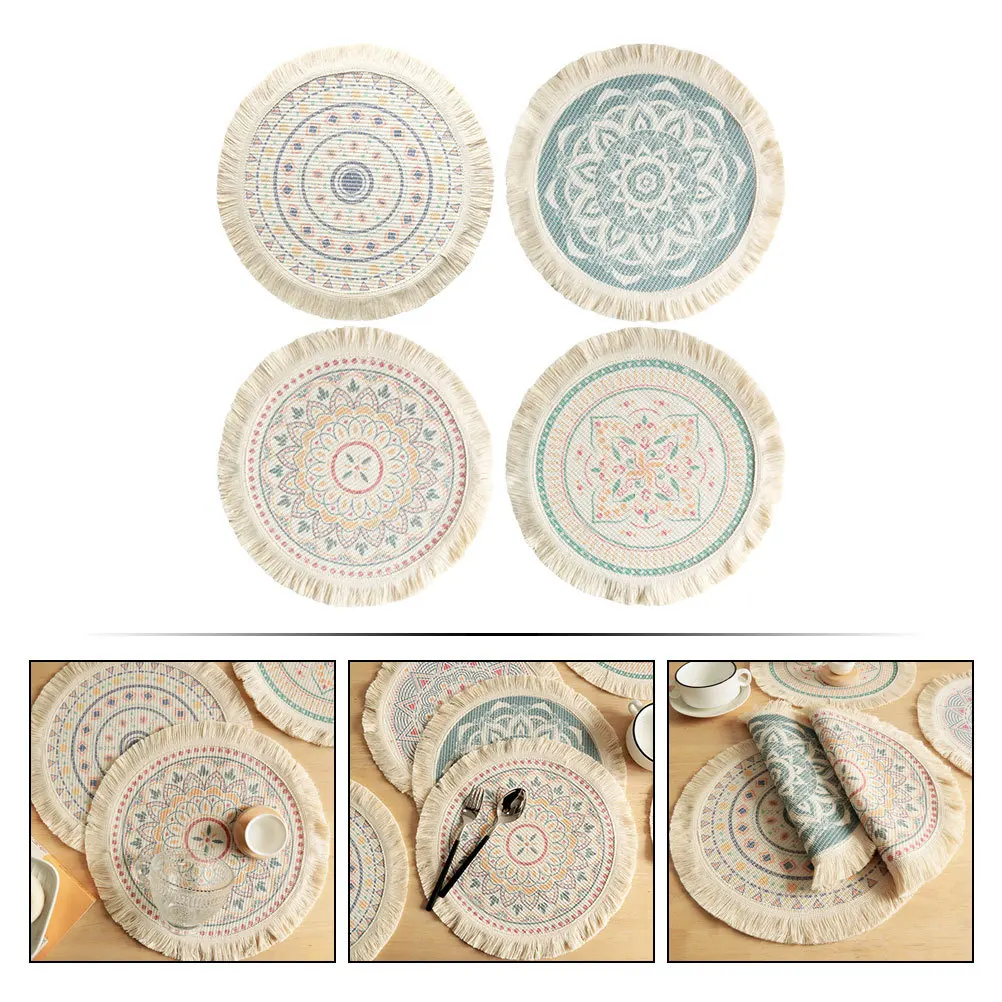 

4Pcs Heat Insulation Placemat Woven Design Reusable Wear-Resistant Table Mat for Kitchen Dining Home Restaurant Use