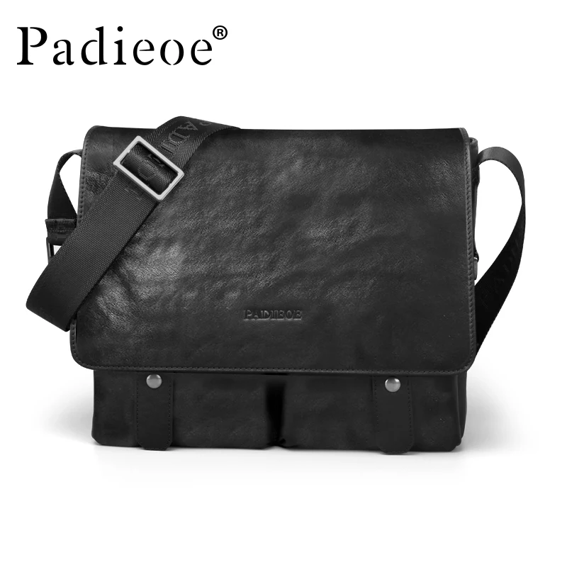 PADIEOE Men\'s Bag Leather Shoulder Bag Business Leisure Crossbody Bag Cowhide Large Capacity Men\'s Travel Backpack