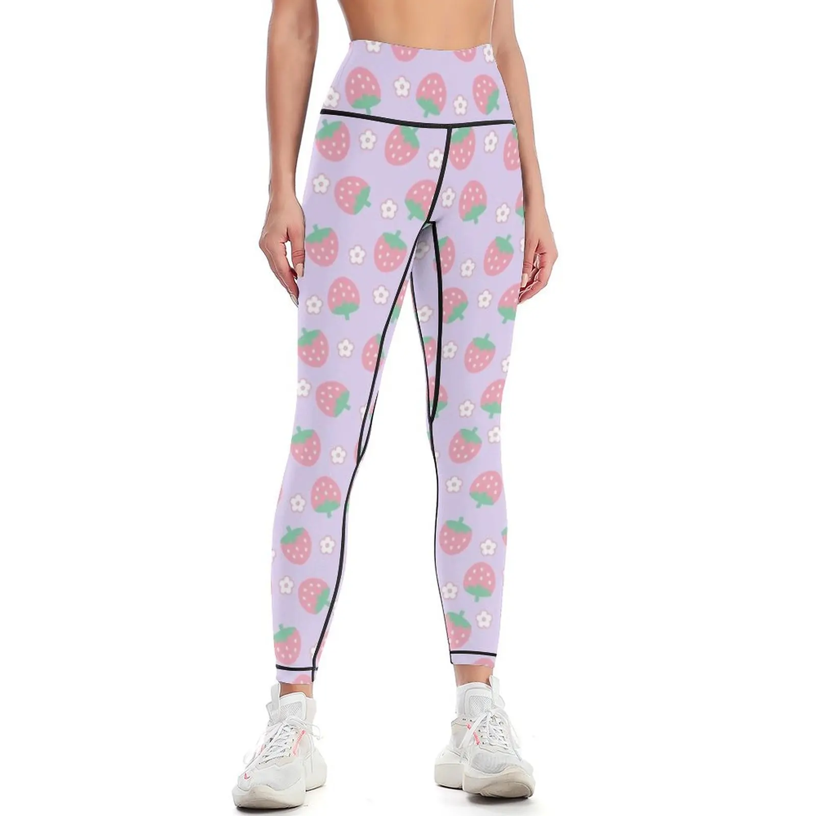 

Strawberries Flowers Pink Purple Kawaii Cute Pastel Aesthetic Leggings Female legging pants Jogger pants Womens Leggings