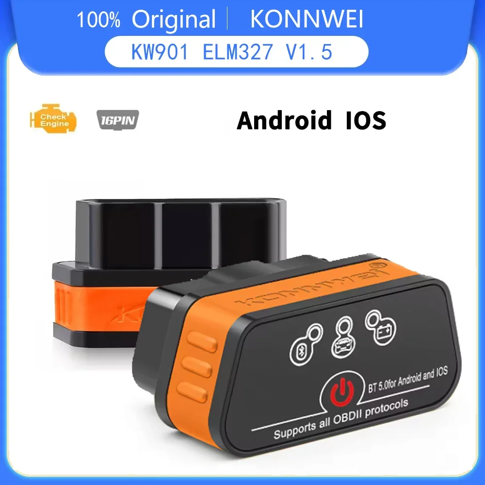 Konnwei kw901 obd2 scanner de diagnóstico do carro leitor código do motor automotivo mini testador ferramenta falha sem fio para elm327