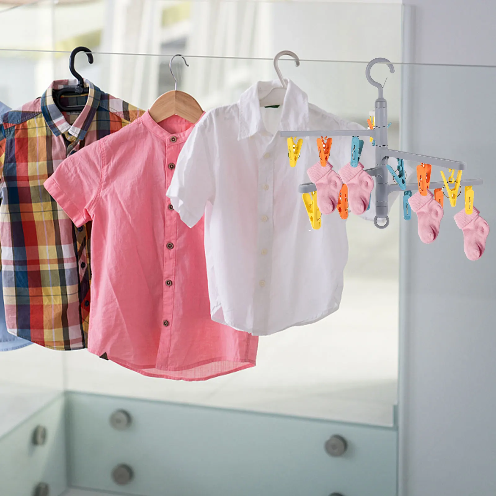 

Rotatable Clothes Rack PP Material Balcony Shelf Collapsible Design Home Dormitory Use Long Life Elegant Shape Storage