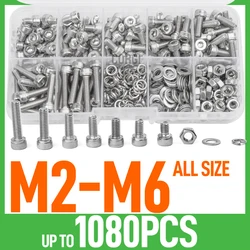 M2 M2.5 M3 M4 M5 M6 Zeskant Dop Set Insteekbare Schroefset 126-1080P Din912 304 Roestvrijstalen Schroef Moer Bout Assortiment Set